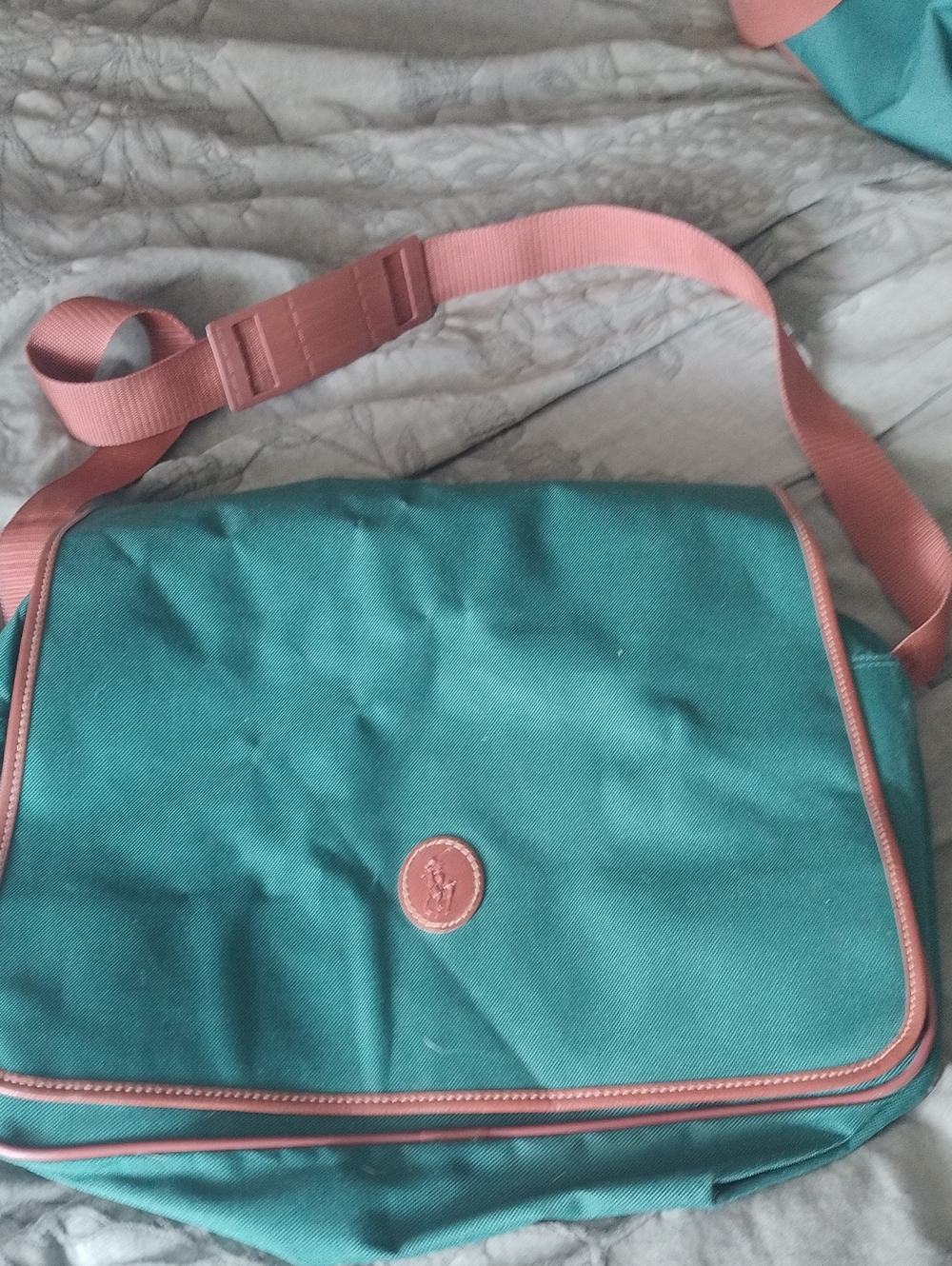 Green Canvas Crossbody Polo Ralph Lauren  Messenger Bag with Brown Trim